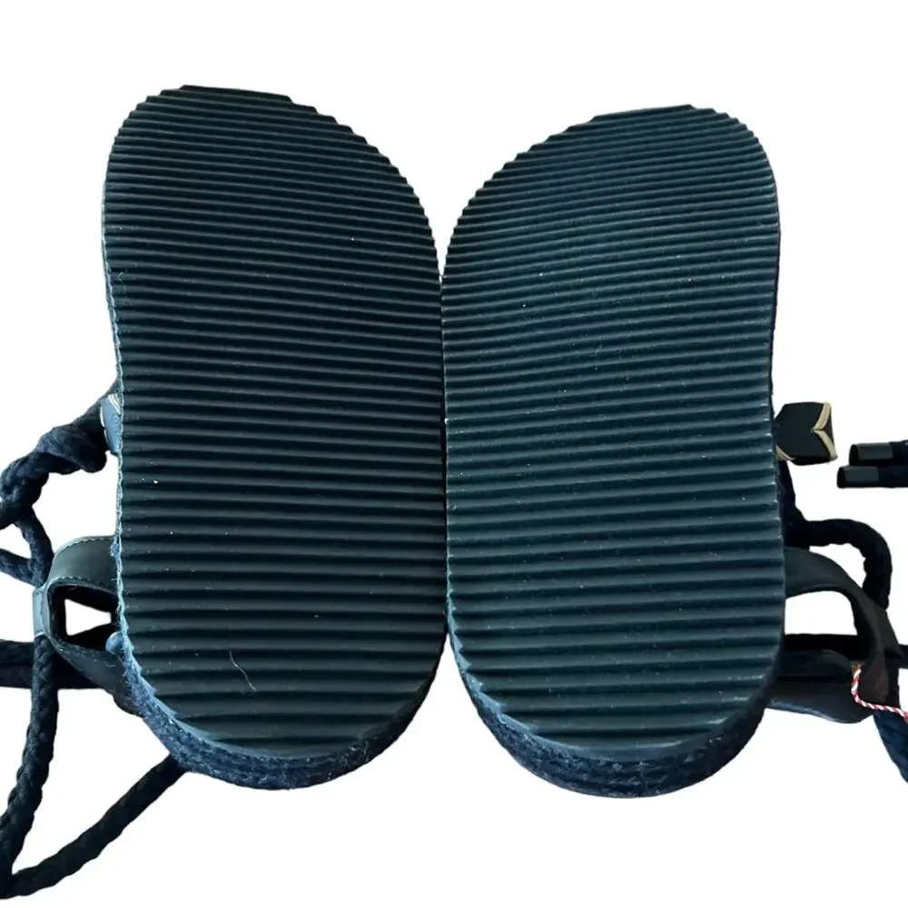 Farm Rio Black Rope Tie Flatform Sandals Women Size 8